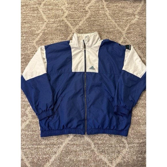 Vintage 90s Men's Size XL Adidas Windbreaker Full Zip Jacket Blue White Used - Picture 1 of 8